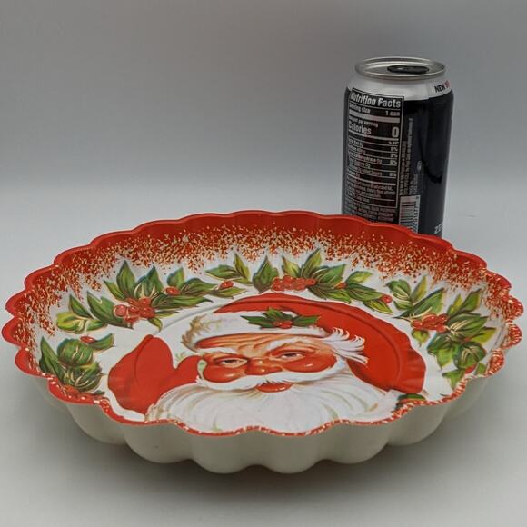 Vintage Christmas Santa Tray 9.5" Cookie Candy Serving Scallop Holiday MCM Decor - Picture 16 of 16